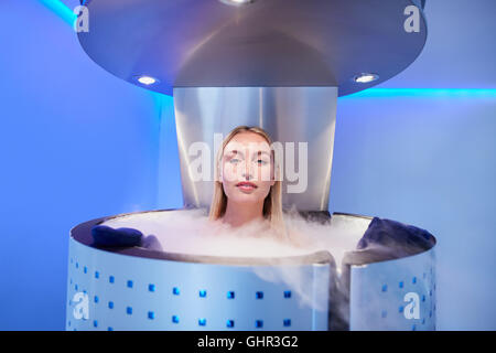 Woman In A Whole Body Cryotherapy Cabine Stock Photo Alamy