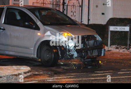 A Car Accident Involving Black Ice At Night Stock Photo Alamy