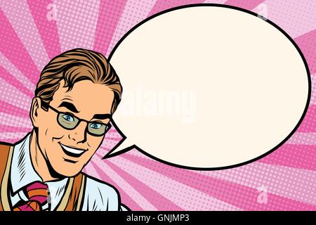 Happy Man Vintage Pop Art Retro Comic Book Vector Illustration Stock