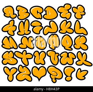 Graffiti Bubble Vector Fonts With Gloss And Outline Lemon Variation