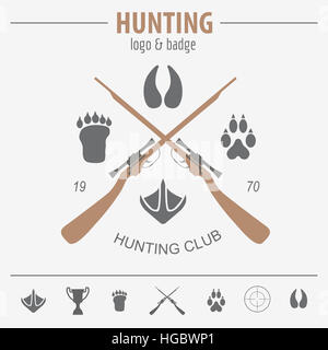 Hunting logo and badge template. Flat design. Vector illustration Stock Photo, Royalty Free