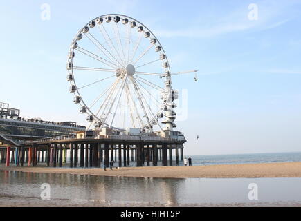 Ferris Wheel And Bungee Jumping Tower At Scheveningen Pier North Sea