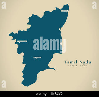 Shape Of Tamil Nadu State Of India With Its Capital Isolated On White