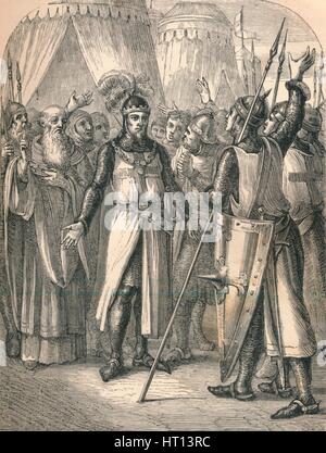 Godfrey de Bouillon, duke of Lower Lorraine holds the Crusader banner