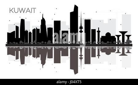 Kuwait City Skyline Black And White Silhouette Vector Illustration