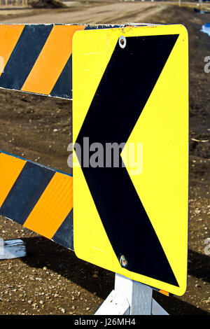 Obstacle Detour Barrier Road Sign On Pole Post Red White Diagonal