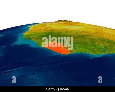 Liberia Highlighted In Red On Physical Map 3D Illustration Elements