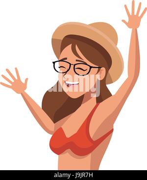 Happy Bikini Woman Jumping For Joy Tropical Vacation Vector