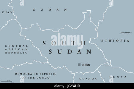 South Sudan Political Map With Capital Juba National Borders Stock