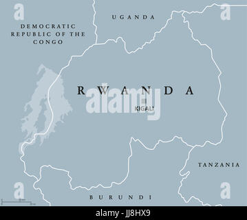 Rwanda Political Map With Capital Kigali National Borders Important