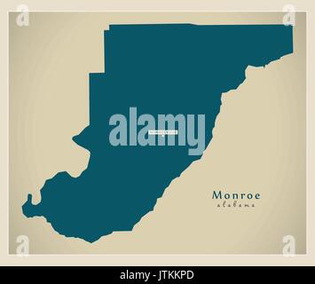 Monroe County Map Of Alabama Usa Black Inverted Illustration Stock