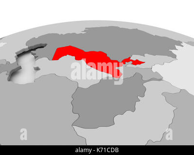 Uzbekistan In Red On Grey Political Map 3D Illustration Stock Photo