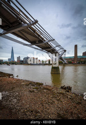 The Shard And Millennium Bridge On The River Thames London England UK