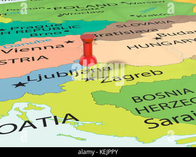 Croatia Zagreb Capital City Pinned On Political Map Stock Photo Alamy