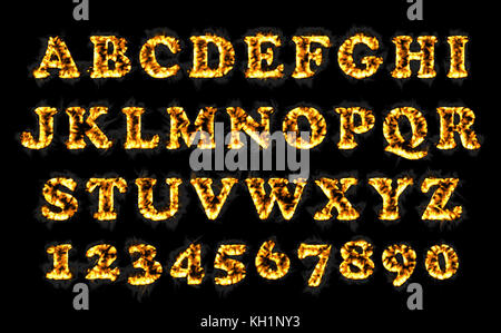 Hot Alphabet. Flame Font. Fiery Letters. Burning Abc. Fire Stock Vector 