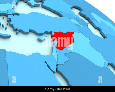 Syria In Red On Blue Political Map With Transparent Oceans 3D