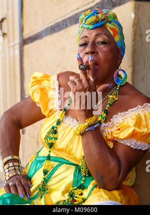 Woman In Costume With Cigar Havana Cuba Stock Photo Alamy