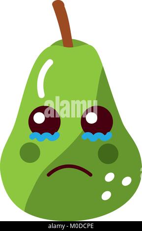 Crying Pear Kawaii Emoticon Cartoon Illustration Isolated On White