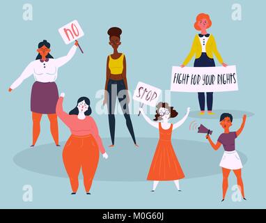 Cartoon International Women Protesters Feminism Womens Rights And