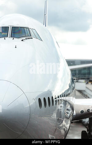 A View Of The Cockpit Of A Large Commercial Airplane A Cockpit