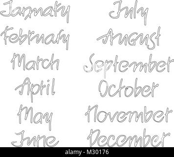 Handwritten months of the year. December, January, February, March
