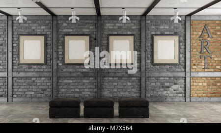 Art Gallery In A Loft With Blank Frame On Black Brick Wall Art Gallery In A Loft With Blank Frame On Black Brick Wall
