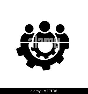 Teamwork Icon In Flat Style Team And Gear Symbol Isolated On White