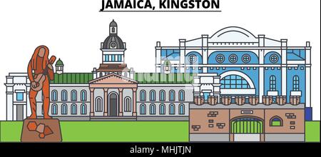 Jamaica Kingston City Skyline Isolated Vector Illustration Jamaica