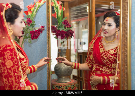 Beautiful Nepali Bride With Wedding Dress And Make Up At The Wedding