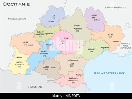 Occitanie France Administrative Region Map Vector Illustration