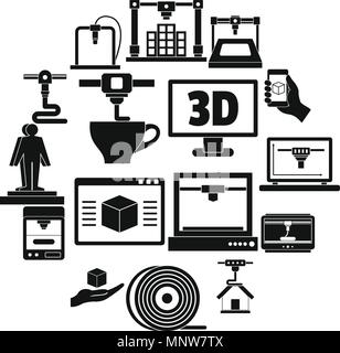 D Printing Icons Set Simple Illustration Of D Printing Vector