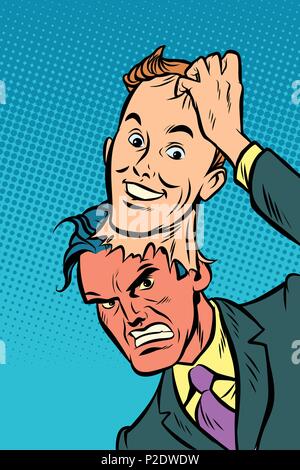 Angry Man Wear Good Mask Vector Bad Tired Man Fake Person Deceive