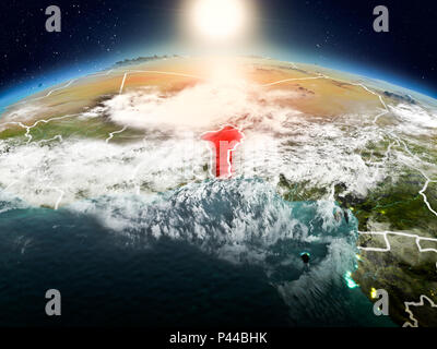 Morning Above Benin Highlighted In Red On Model Of Planet Earth In