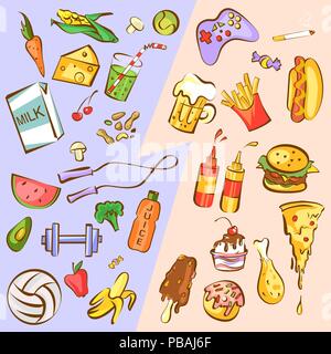 A Vector Illustration Of Healthy Food Versus Unhealthy Food Stock Vector Image Art Alamy