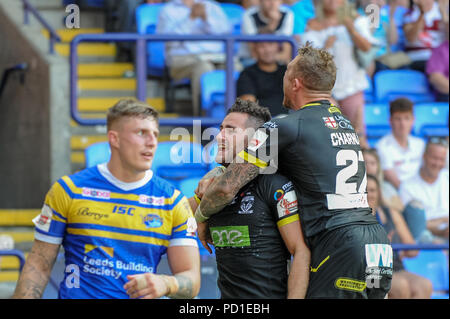 Toby King Of Warrington Wolves Celebrates His Try During The Betfred