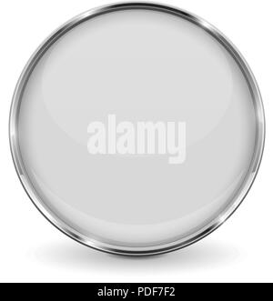 White Button With Chrome Frame Round Glass Shiny D Icon Stock Vector