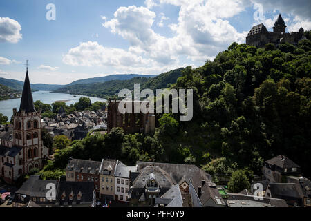 The Town Of Bacharach With Stahleck Castle The Church Of St Peter And