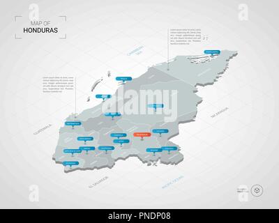 Stylized Map Of Honduras Isometric D Green Map With Cities Borders