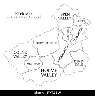 Modern City Map Kirklees Metropolitan Borough Of England With Areas