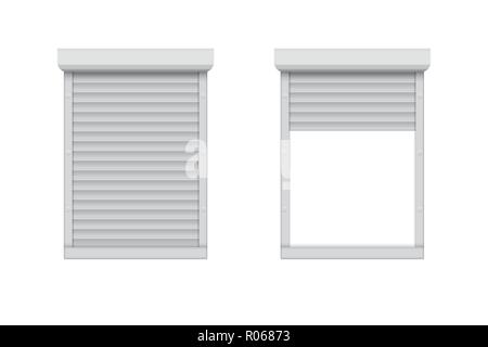 Closed And Opened Roller Shutters Window Vector Illustration Stock