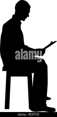 Man Sitting Reading Silhouette Concept Learing Document Icon Set Grey Black Color Vector I