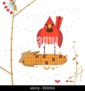 Cute Cartoon Red Northern Cardinal Bird Simple Vector Clip Art