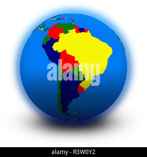 South America On Political Globe On Black Background Stock Photo Alamy