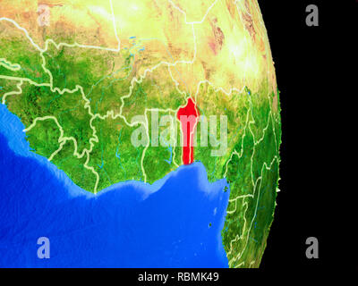 Benin On Realistic Model Of Planet Earth With Country Borders And Very