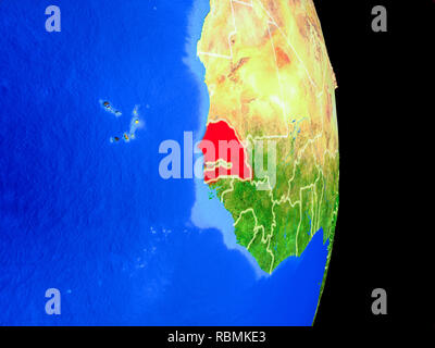 Senegal On Realistic Model Of Planet Earth With Country Borders And