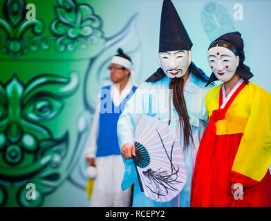 Actors Performing The Traditional Korean Maskdance At Andong South