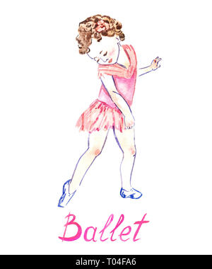 Watercolor Dancing Ballerina In Pink Dress Isolated Dancing Ballerina