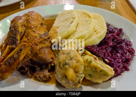 Czech Cuisine Roast Duck Pecena Kachna Close Up In A Plate On The Table