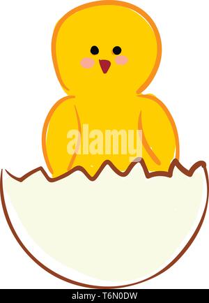 A Cute Baby Chick Coming Out From Its Egg Breaking The Shells Vector