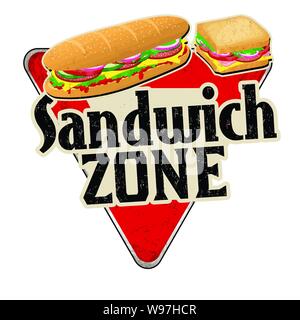 Sandwich Zone Vintage Rusty Metal Sign On A White Background Vector